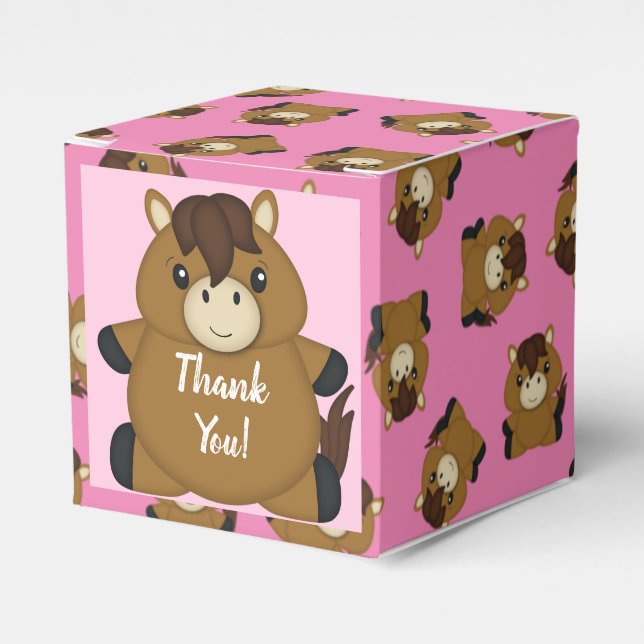 Caja Para Regalos Chica rosa Baby Shower de caballo (Costado Anverso)