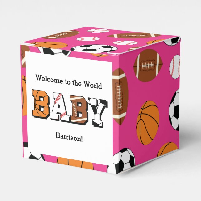Caja Para Regalos Chica rosa de Baby Shower deportivo (Costado Anverso)
