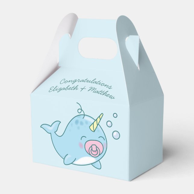 Caja Para Regalos Chica rosa de Cute Narwhal Baby Shower Kawaii (Front Side)