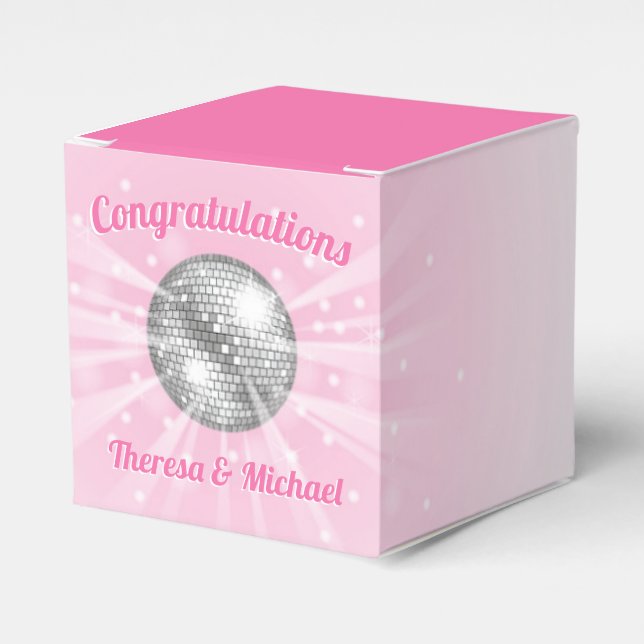 Caja Para Regalos Chica Rosa de Disco Ball Baby Shower Groovy (Costado Anverso)