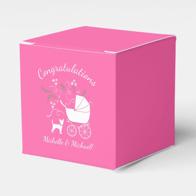 Caja Para Regalos Chica rosa de la Baby Shower del perro chihuahua (Costado Anverso)