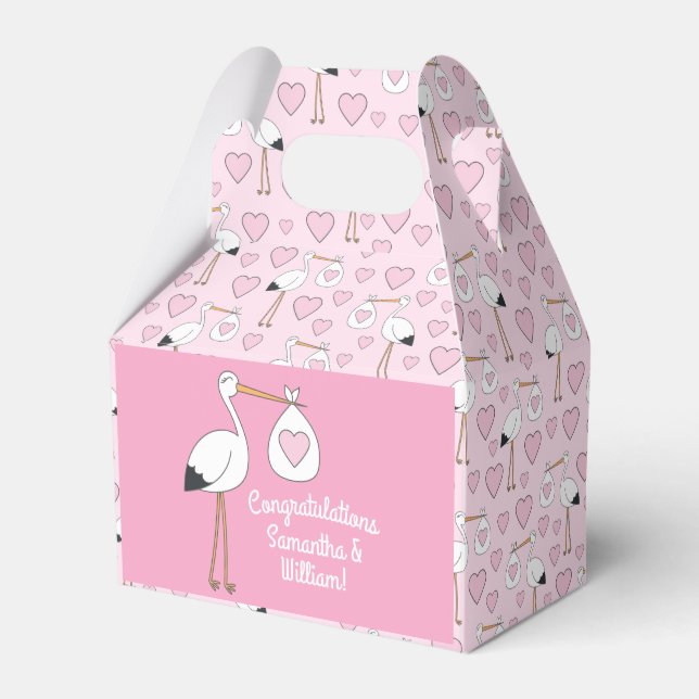 Caja Para Regalos Chica rosa de Stork Baby Shower Personalizado (Front Side)