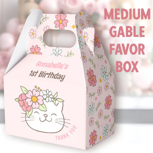 Caja Para Regalos Chica rosa floral de gato lindo medio de cumpleaño