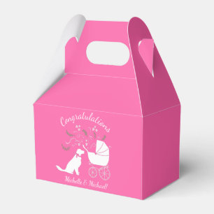 Caja Para Regalos Chica rosado de Baby Shower de perro con recuperac