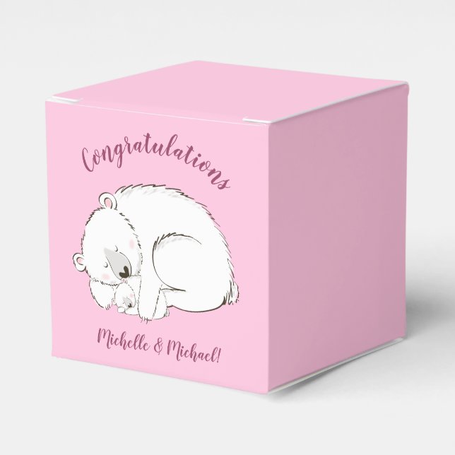 Caja Para Regalos Chica rosado de Baby Shower Oso Polar (Costado Anverso)