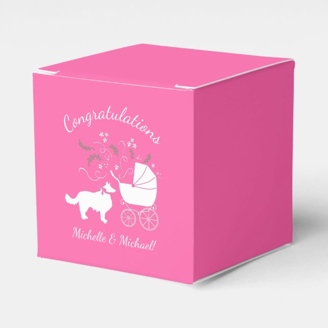 Caja Para Regalos Chica rosado de porcino collie de borde Baby Showe (Costado Anverso)