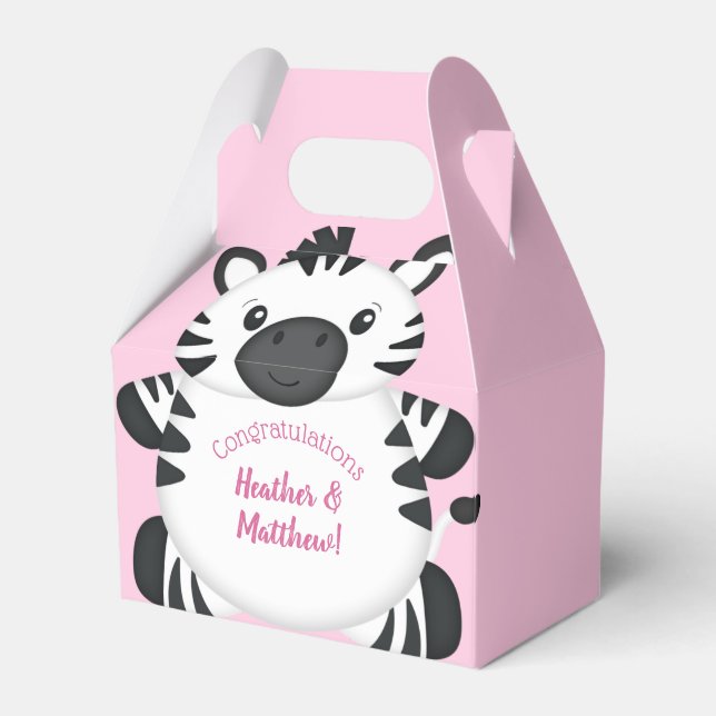 Caja Para Regalos Chica rosado zebra Baby Shower Safari (Front Side)