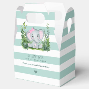 Caja Para Regalos Chica Verde Elefante de la Selva Primer Cumpleaños