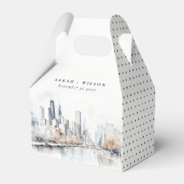 Caja Para Regalos Chicago, Illinois City Scape Watercolor Boda