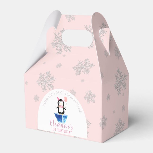 Caja Para Regalos Chicas Cute Penguin Winter Pink Birthday Gracias (Front Side)