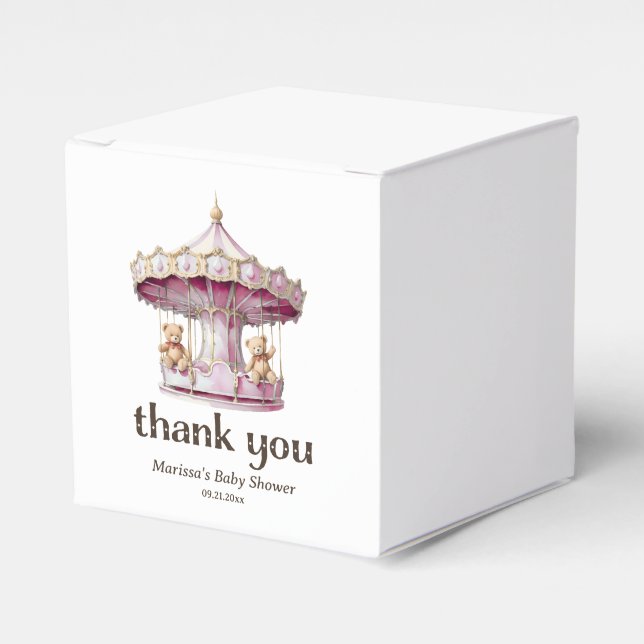 Caja Para Regalos Chicas gemelos Rosa Teddy Bear Baby Shower Gracias (Costado Anverso)