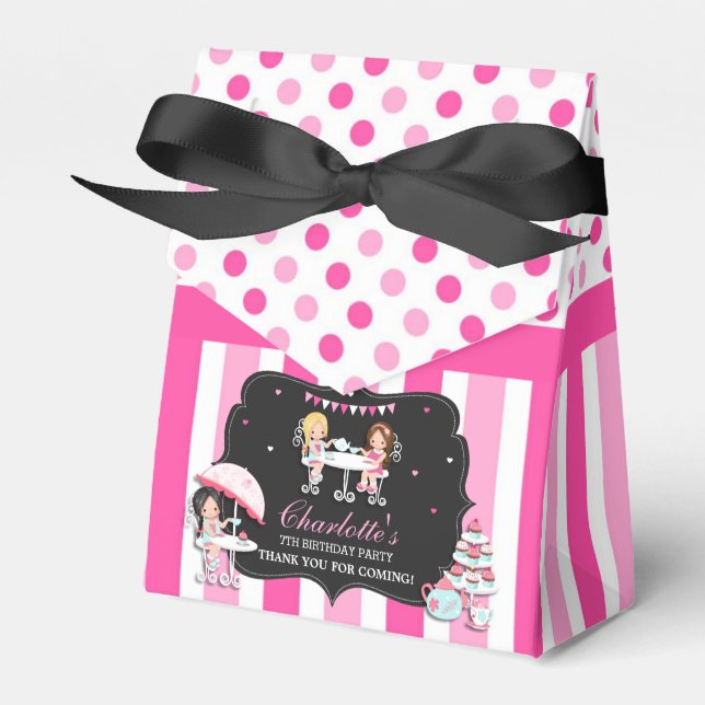 Caja Para Regalos Chicas rosados con puntos pequeños Fiesta de té Cu (Front Side)