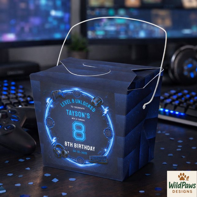 Caja Para Regalos Chicos Modernos Fiesta de Cumpleaños Cool Blue Gam (Boys Modern Cool Blue Gaming 8th Birthday Party Favor Boxes
)