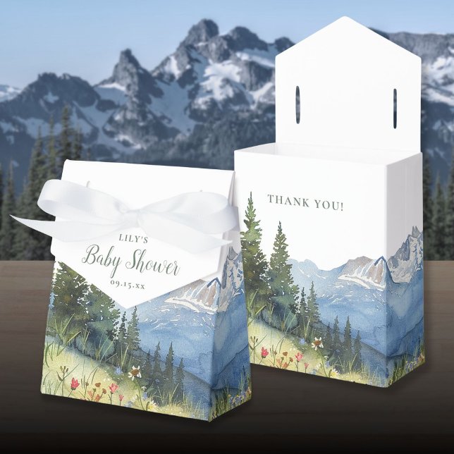 Caja Para Regalos Chorro de bebé de montaña en acuarela elegante mod (Modern Elegant Watercolor Mountain Baby Shower Favor Boxes)