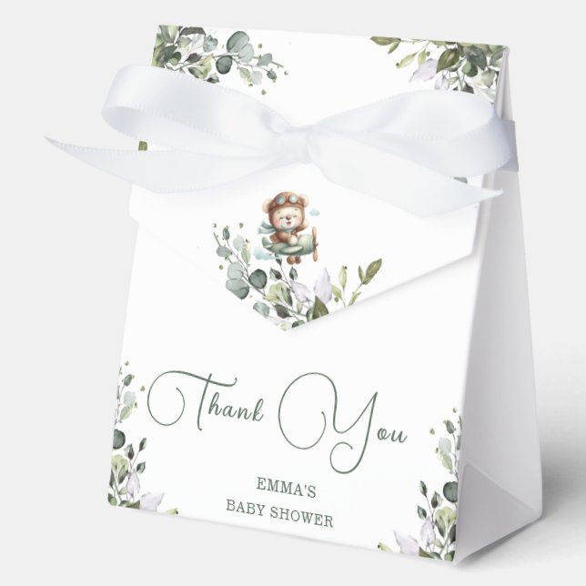 Caja Para Regalos Chorro de Bebé del Oso de Peluche en Avión Antiguo (Anverso)