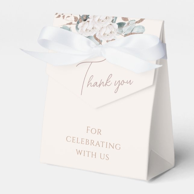 Caja Para Regalos Chorro Nupcial de Rosas Blancas y Doradas con Verd (Front Side)