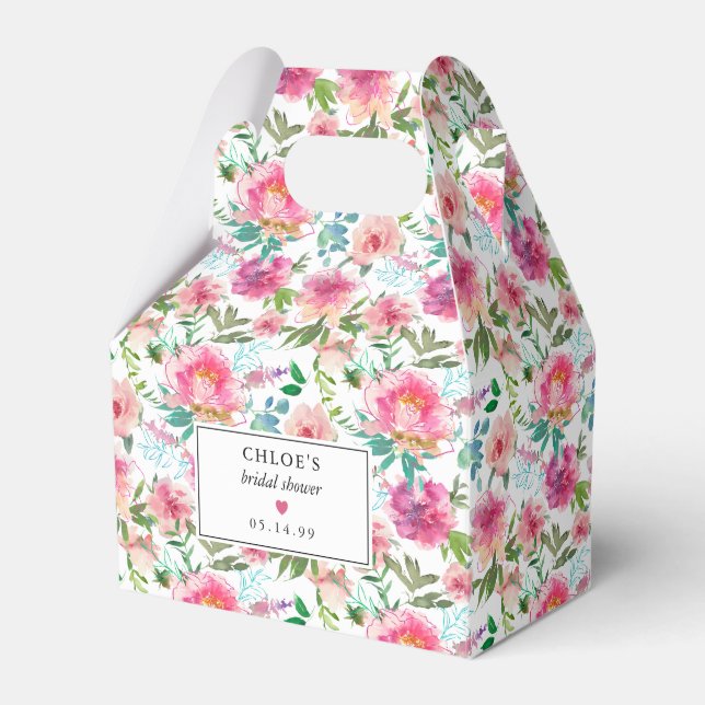 Caja Para Regalos Chorro Nupcial Floral Acuarela Peonía Rosa (Front Side)