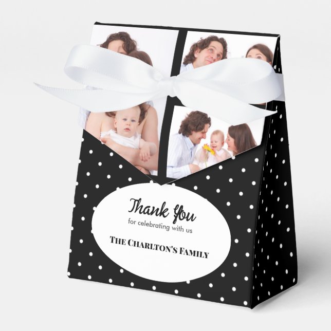 Caja Para Regalos Christening 3 Secciones Personalizado Photo Polka  (Front Side)