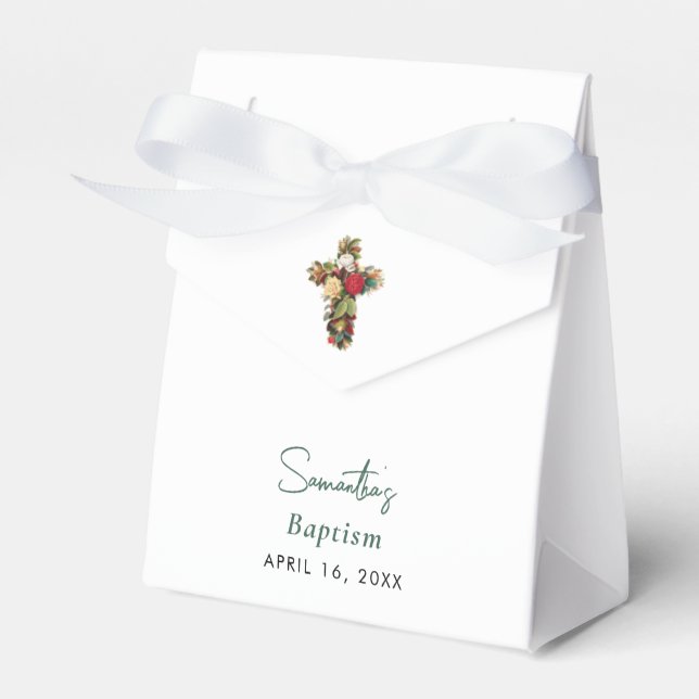 Caja Para Regalos Christening Baptism Floral Cross Boy Chica (Front Side)