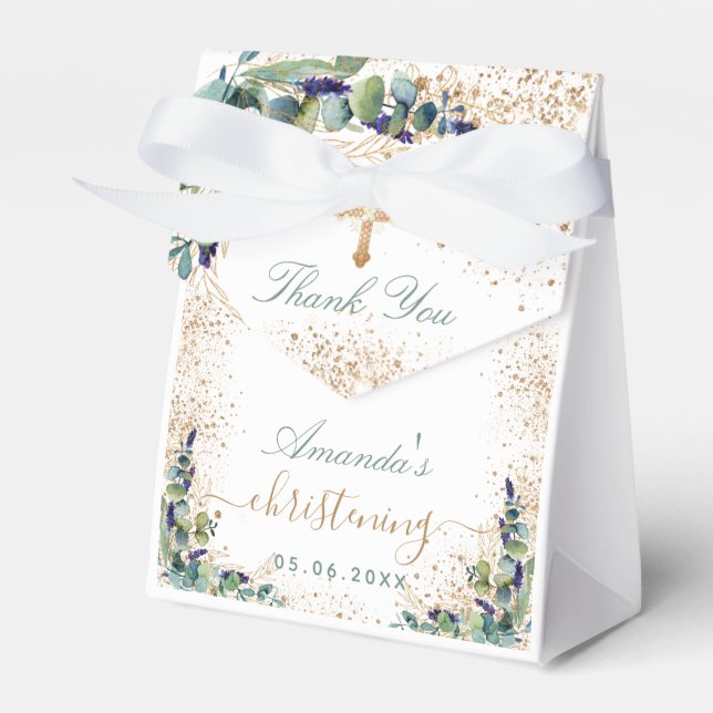 Caja Para Regalos Christening eucalyptus nombre purpurina gracias (Front Side)