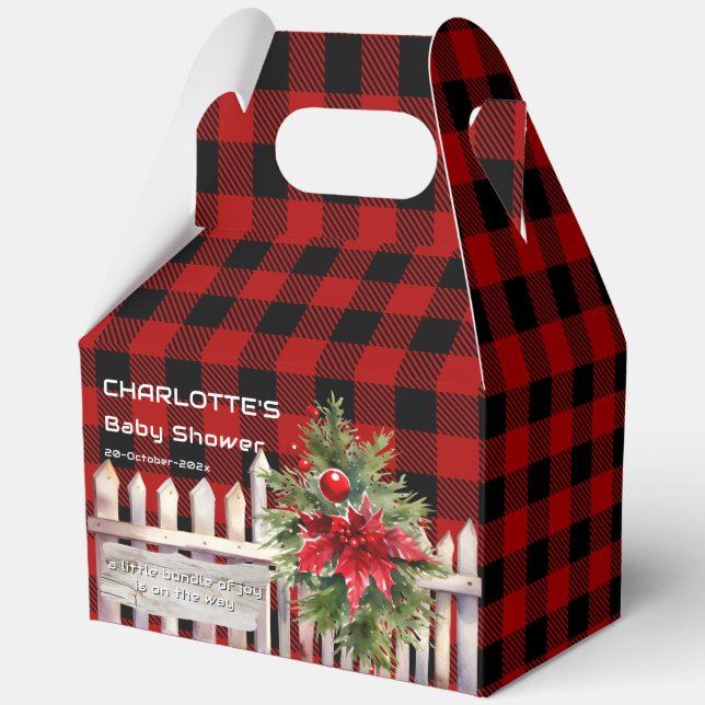 Caja Para Regalos Christmas Fence Buffalo Plaid Baby Shower (Anverso)
