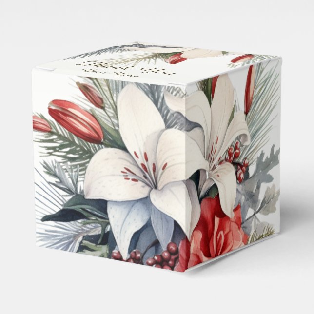 Caja Para Regalos Christmas Party White Red Flowers Holidays Elegant (Costado Anverso)