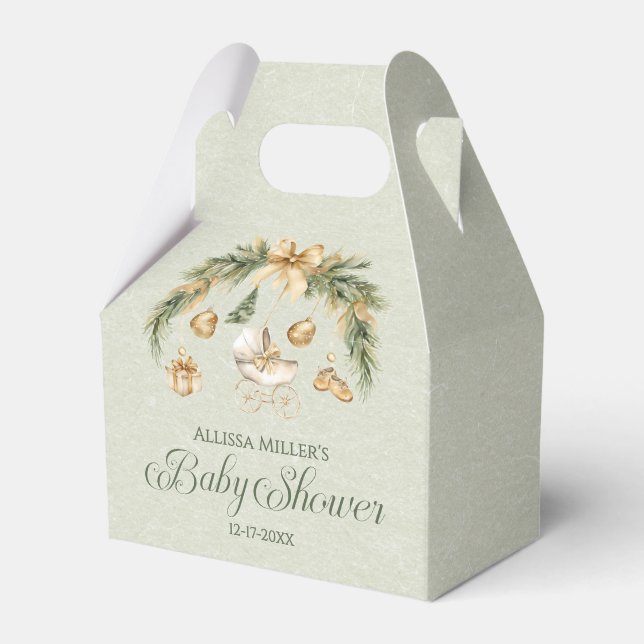 Caja Para Regalos Christmas Watercolor Greenery Winter Baby Shower (Front Side)