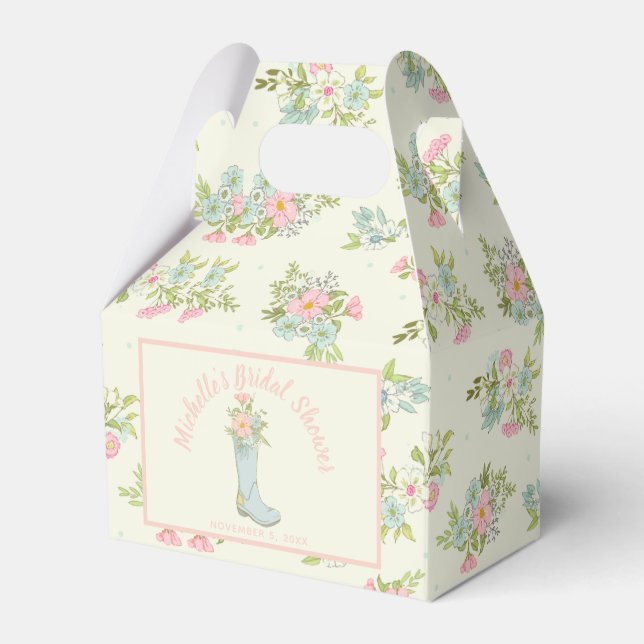 Caja Para Regalos Chubasco de bota rosa y marfil - lluvia de lluvia (Front Side)