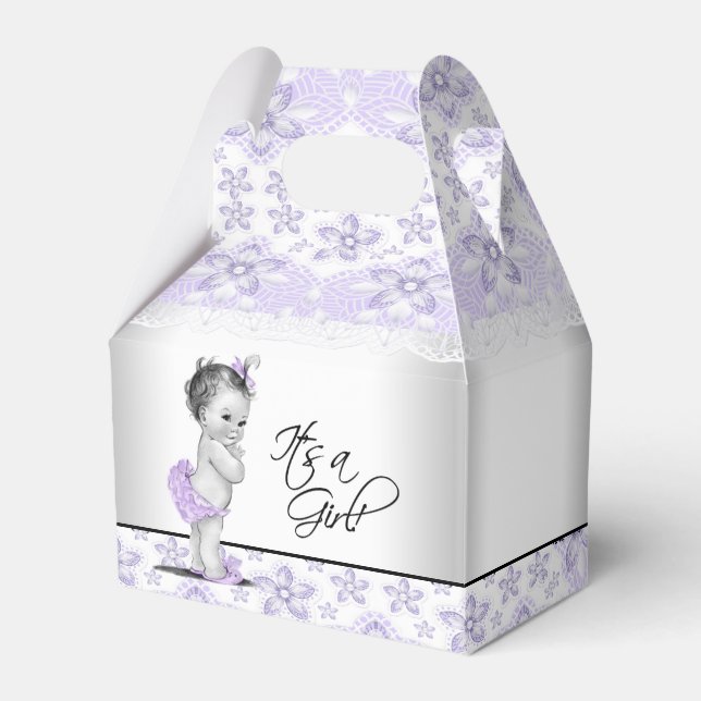 Caja Para Regalos Chupito de Lavanda Purpura y Gris para Baby Shower (Front Side)