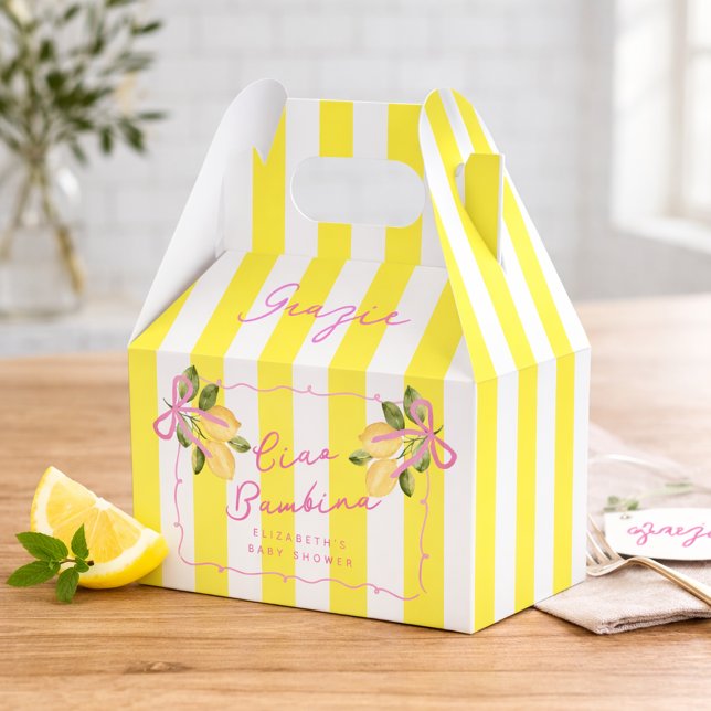 Caja Para Regalos Ciao Bambina Yellow Stripe Lemon Baby Shower (Ciao-Bambina-Yellow-Stripe-Lemon-Baby-Shower-Favor-Boxes)