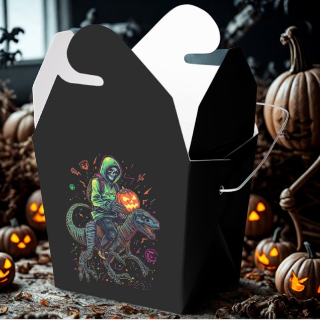 Caja Para Regalos Ciberneón Skeleton Riding Robo Dino - Halloween (Subido por el creador)