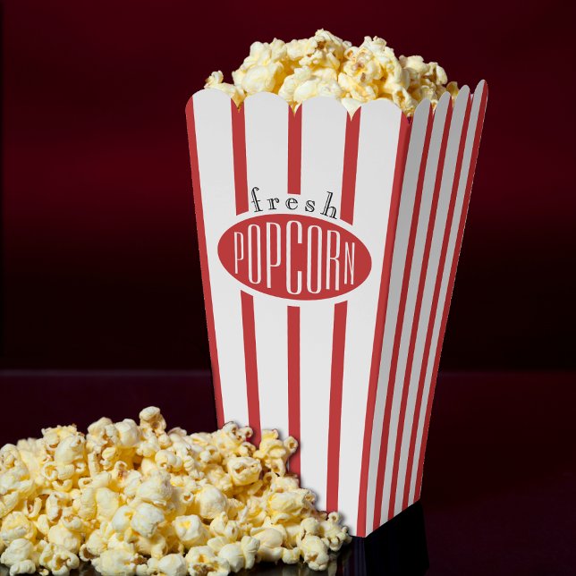 Caja Para Regalos Cine nuevo con rayas rojas y blancas (Red & White Striped Fresh Movie Popcorn Favor Boxes
)