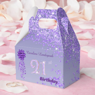 Caja Para Regalos Cinta de Purpurina Morada Preciosa Cumpleaños 21
