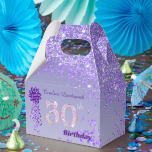 Caja Para Regalos Cinta de Purpurina Morada Preciosa Cumpleaños 30