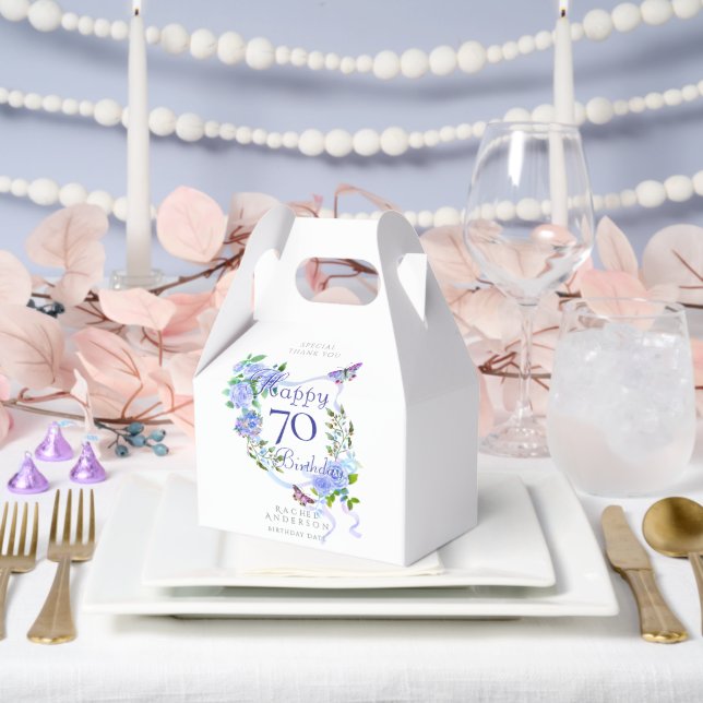 Caja Para Regalos Cinta de Rosa Azul 70 Cumpleaños  (Boda)