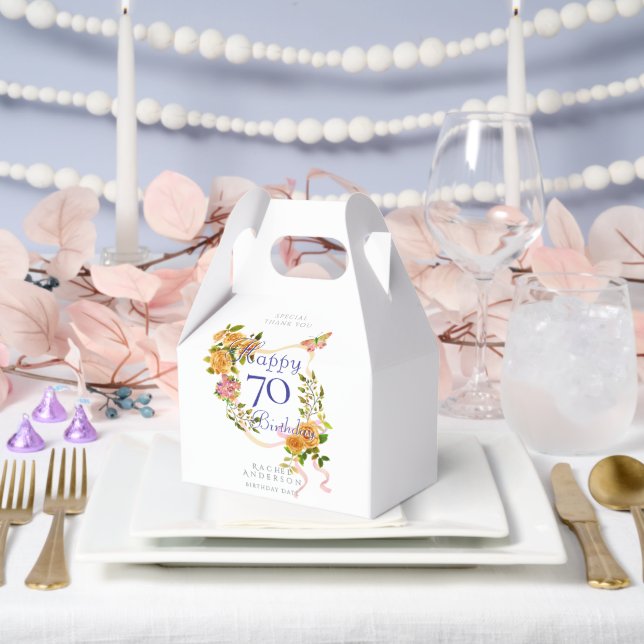 Caja Para Regalos Cinta de Rosa Dorada Cumpleaños 70  (Boda)