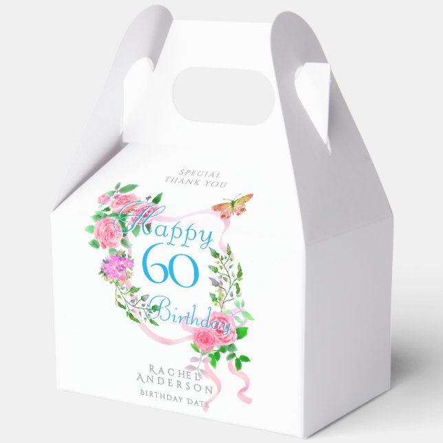 Caja Para Regalos Cinta de rosa rosa para 60 cumpleaños (Anverso)