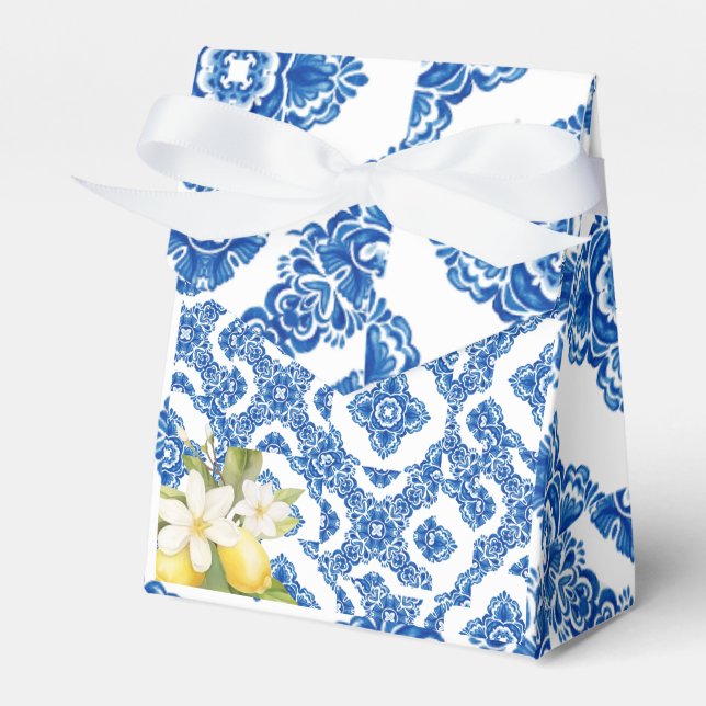 Caja Para Regalos Citrus Lemon Blue Tile Favbox (Front Side)