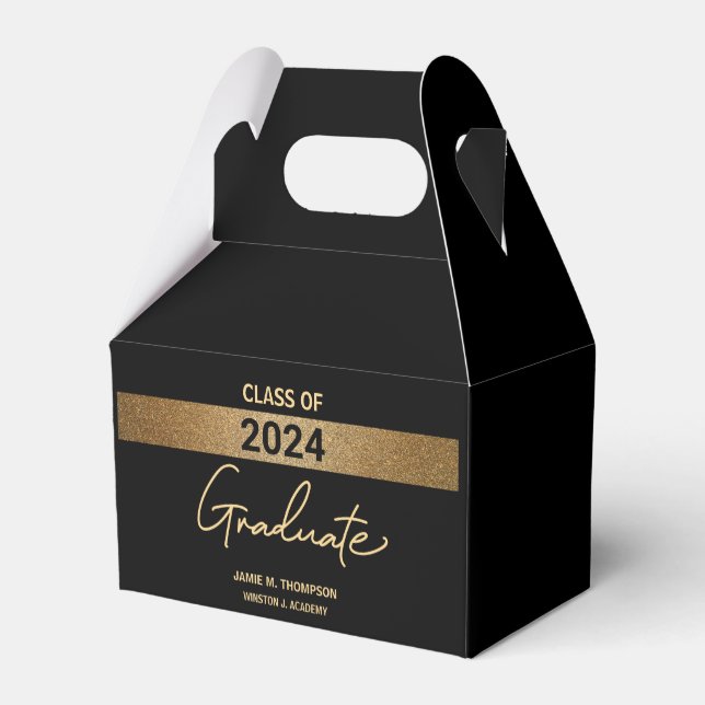 Caja Para Regalos Clase de Graduación del Nombre del Oro Negro de 20 (Reverso)
