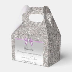 Caja Para Regalos Clase Española Lentejuelas de Plata Lila Diamante