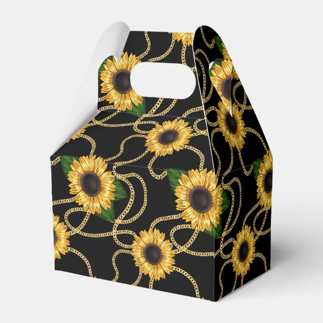 Caja Para Regalos Clásico amarillo girasol elegante patrón en negro (Reverso)