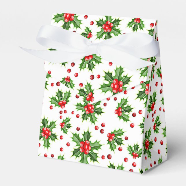 Caja Para Regalos Clásico Holiday Green Holly Red Berries (Front Side)