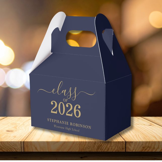 Caja Para Regalos Class of 2026 Blue Gold Script Graduation   (Subido por el creador)