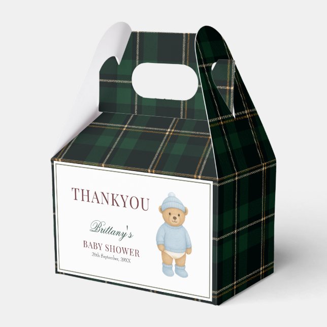 Caja Para Regalos Classic Preppy Bear Designer Plaid Baby Shower (Front Side)