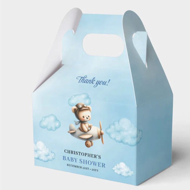 Caja Para Regalos Classic Teddy Bear Pilot Blue Brown Boy Shower  (Sweet Boy Shower Aviator Bear Blue Brown Box)