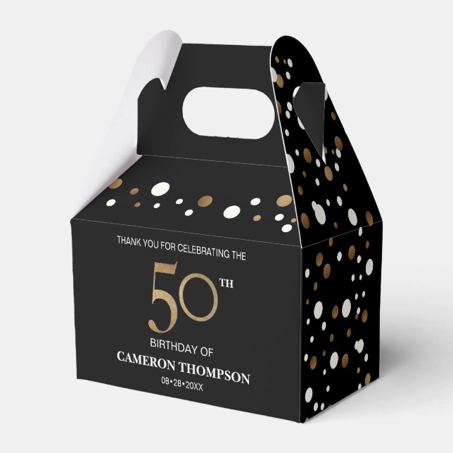 Caja Para Regalos Classy Gold Confetti Black 50th cumpleaños party (Reverso)