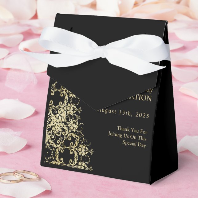 Caja Para Regalos Classy Gold y Black Damask 40 cumpleaños (Boda)