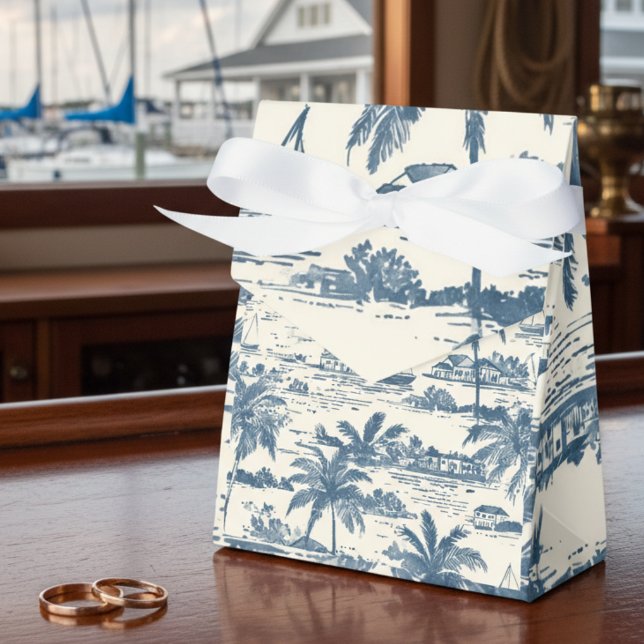 Caja Para Regalos Coastal Toile Pattern Dusty Blue Wedding (Coastal Toile Pattern Dusty Blue Wedding Favor Boxes)