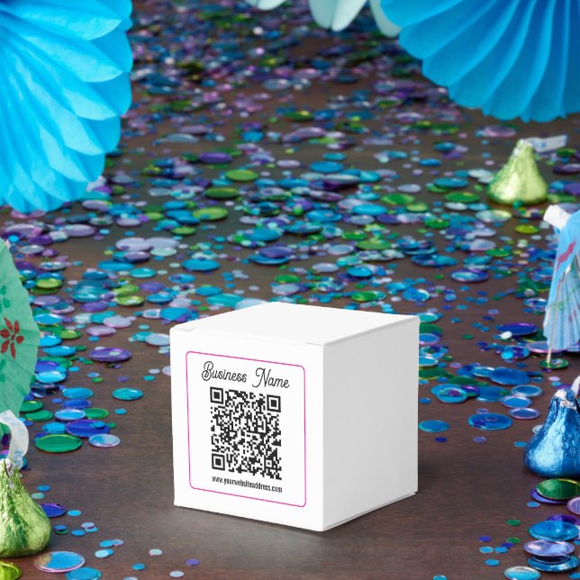 Caja Para Regalos Código QR escaneable con letra cursiva manuscrita (Fiesta)