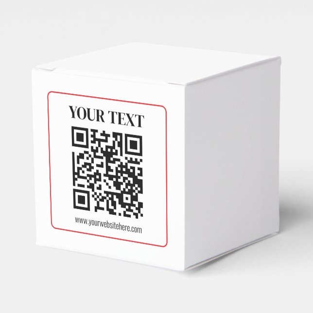 Caja Para Regalos Código QR simple en blanco y negro con borde rojo (Costado Anverso)